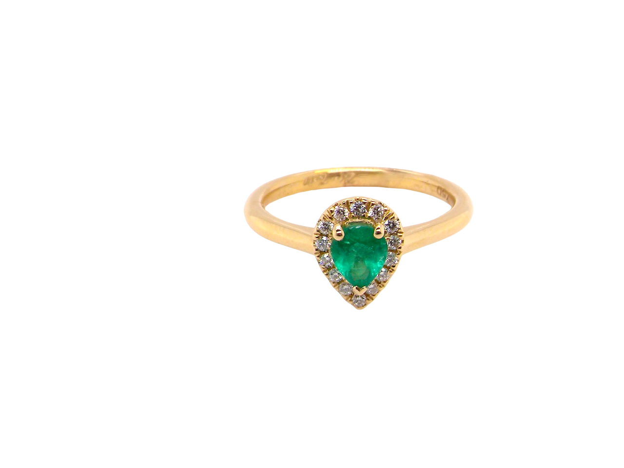 A new pear shaped Emerald and Diamond ring