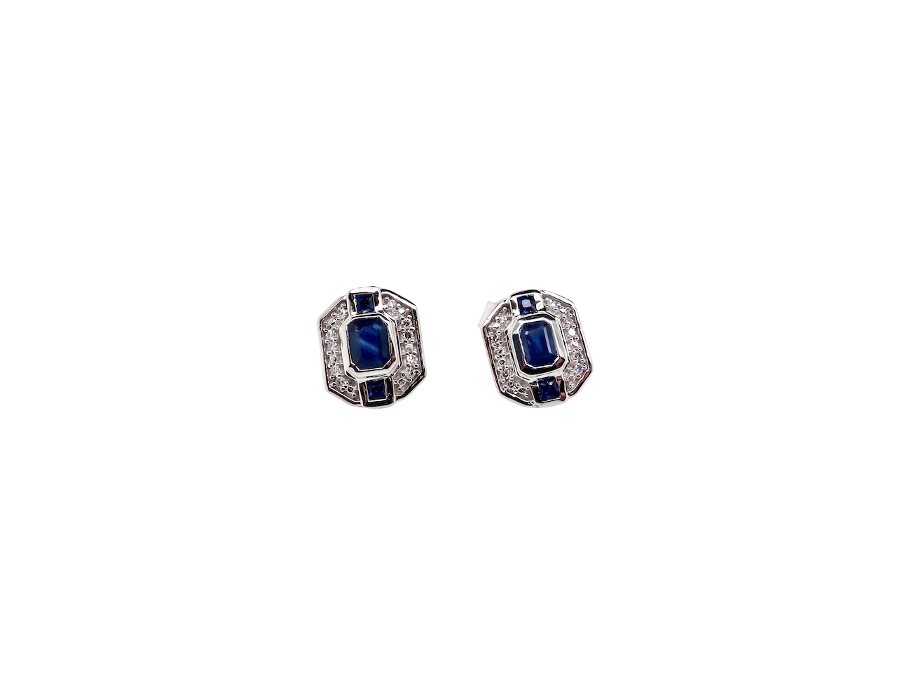 A pair 9 carat White Gold Sapphire &amp; Diamond Earrings