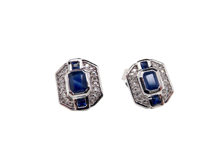 A pair 9 carat White Gold Sapphire &amp; Diamond Earrings