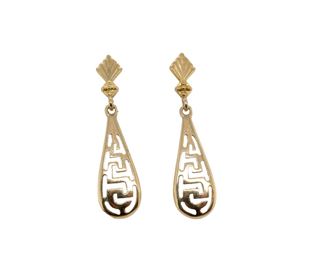 A pair of 9 carat gold drop earrings. Each measures 25x10mm, celtic style