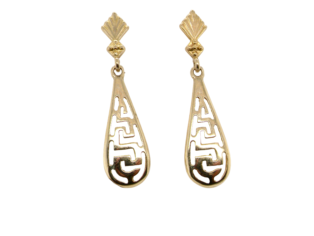 A pair of 9 carat gold drop earrings. Each  celtic style