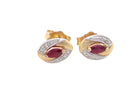 A pair of 9 carat gold earrings.

Centre stone a marquise cut ruby, 5x3mm