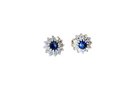 A pair of 9 carat gold earrings, each set with a sapphire centre stone, 