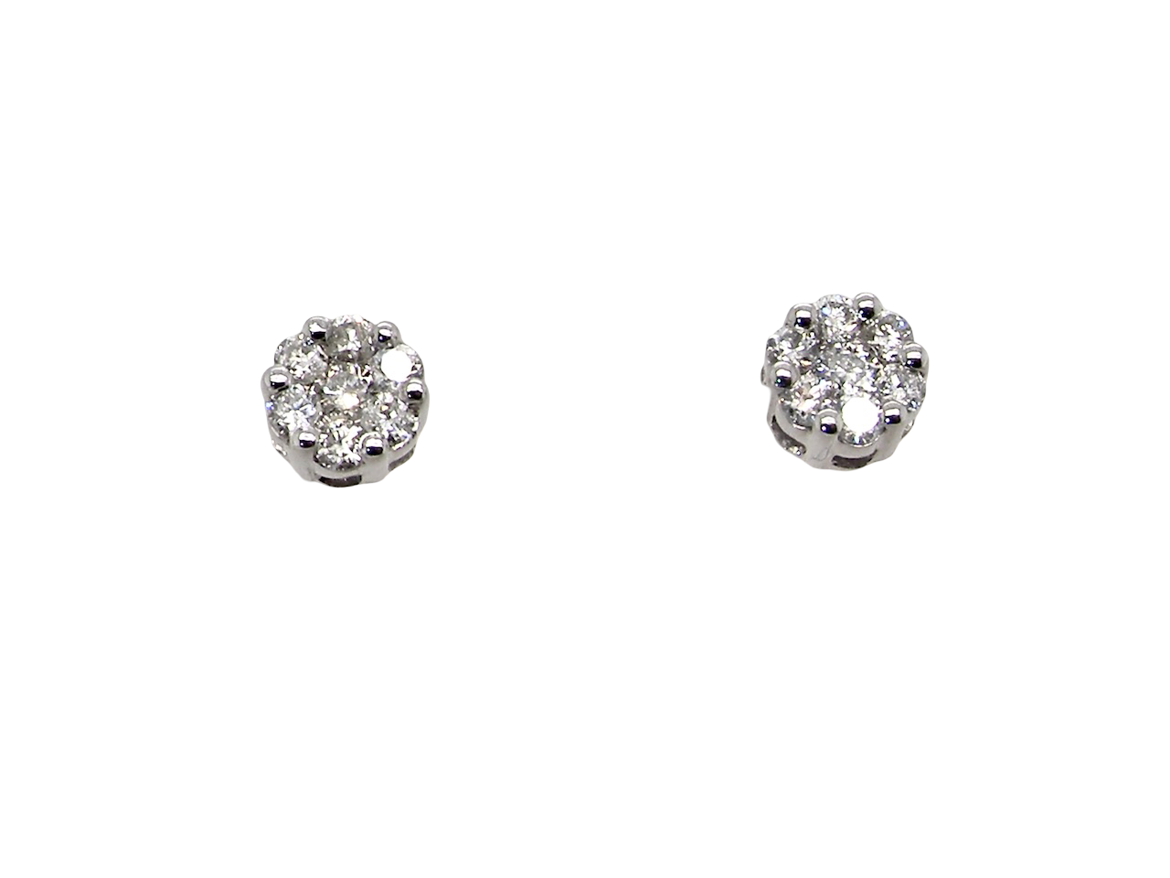 A pair of 9 carat white gold diamond stud earrings.&nbsp;

Set as a cluster 