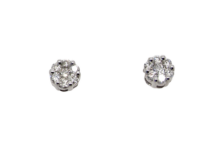 A pair of 9 carat white gold diamond stud earrings.&nbsp;

Set as a cluster 
