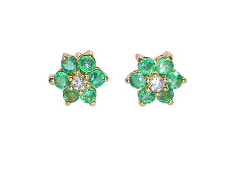 A pair of Emerald and Diamond cluster earrings