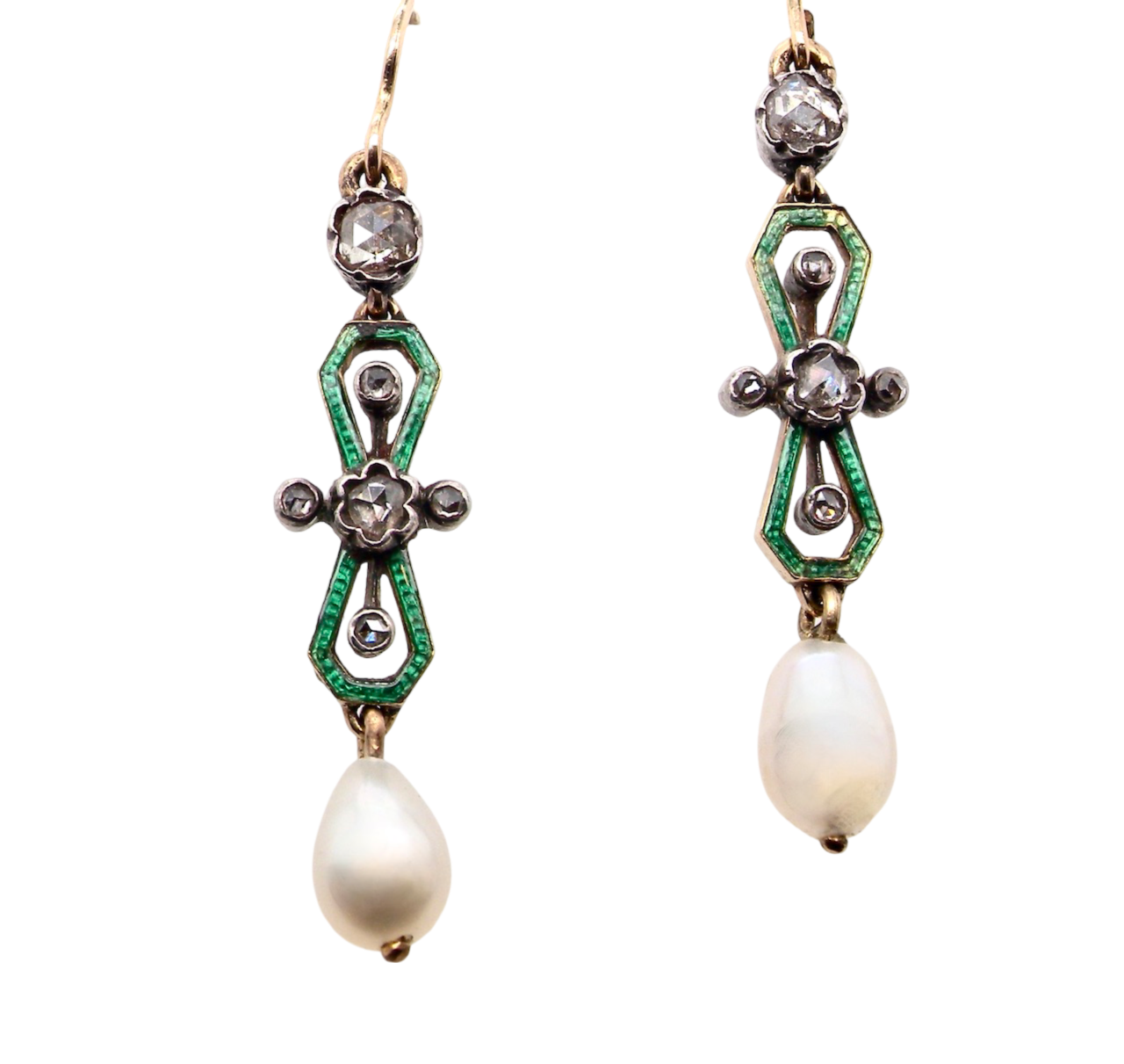 A pair of Victorian Diamond and Pearl earrings
