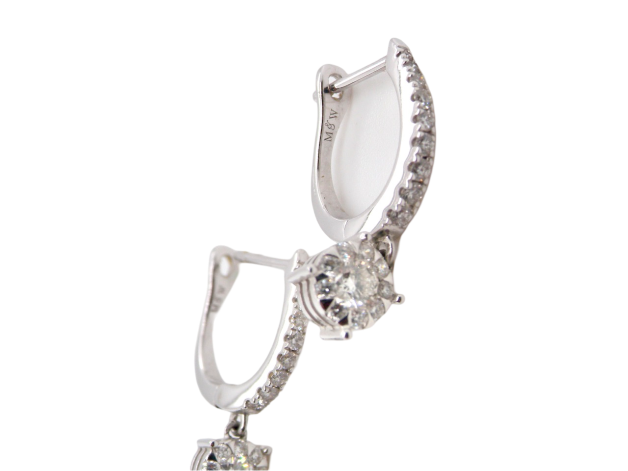 A pair of diamond hoop and drop earrings