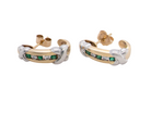 A pair of earrings, half hoop style. The centre a channel set with emeralds and diamonds, 