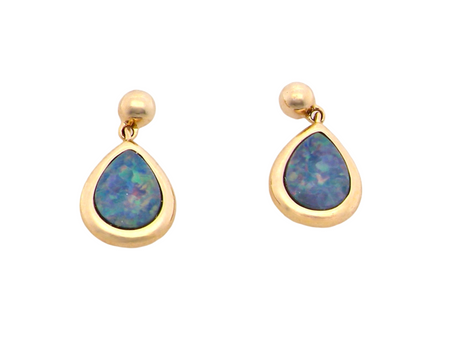 A pair of pear shaped Opal doublet earrings