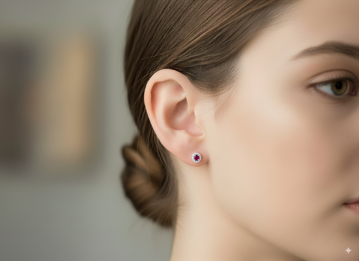 A pair of ruby and diamond earrings