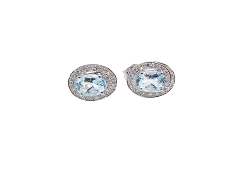 A pair of white gold  Aquamarine &  Diamond earrings