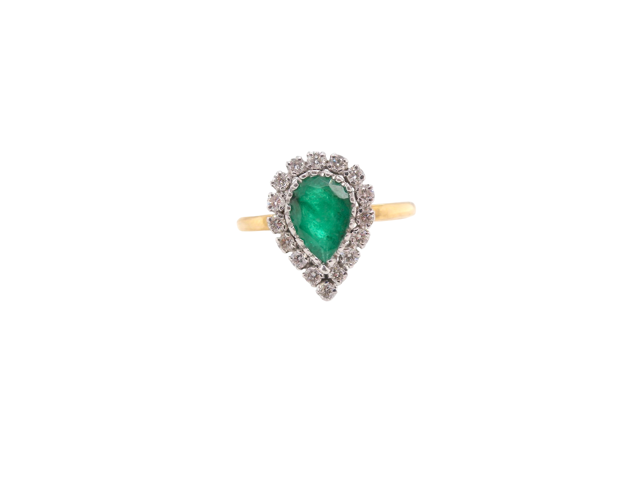 A pear shaped Emerald and Diamond cluster ring