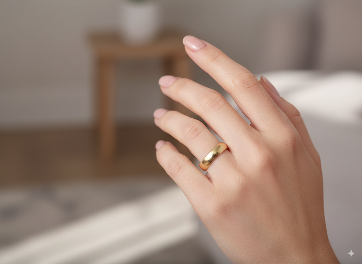 A plain 18 carat gold wedding ring