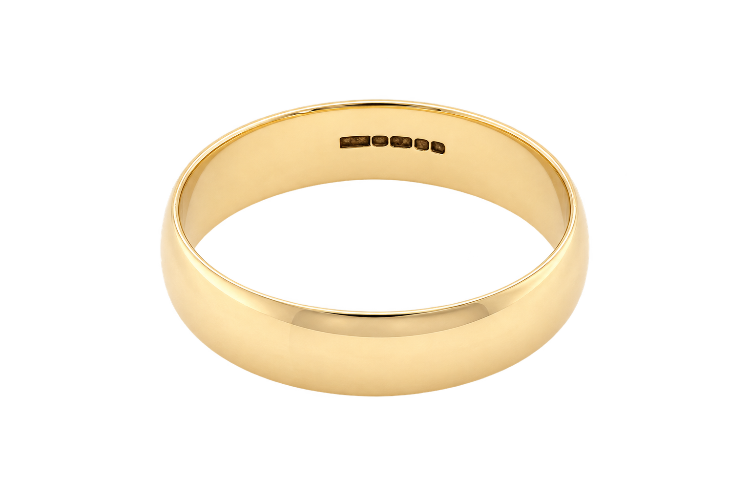 A classic yellow gold band ring with a smooth, polished finish and a flat profile, shown from a top-down perspective on a white background. The inside of the band features a '9K50' gold purity hallmark.