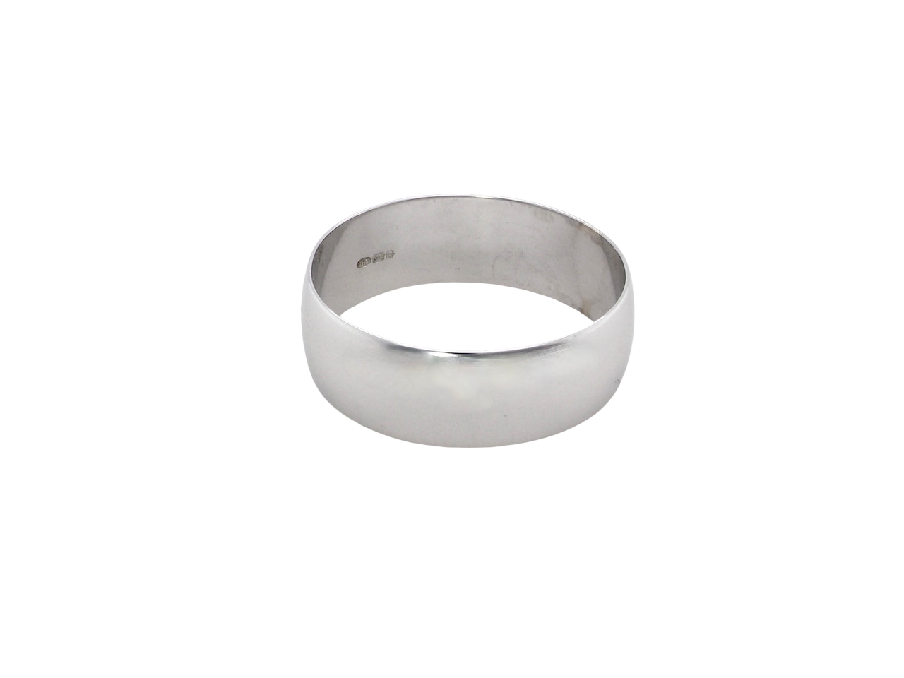 A plain 9 carat white gold wedding ring. Suited to male or female wear,