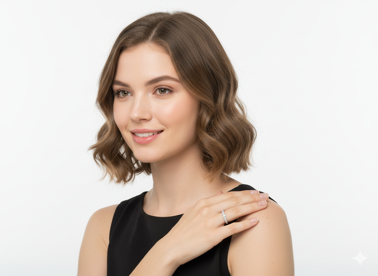 A platinum half hoop diamond eternity ring