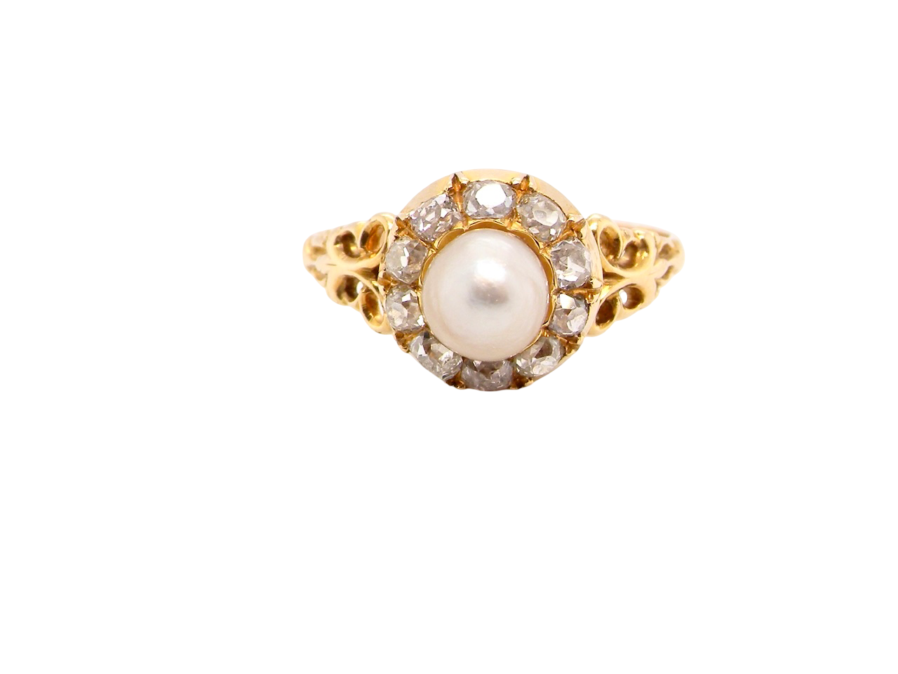 A pretty cluster ring set with a central cultured pearl