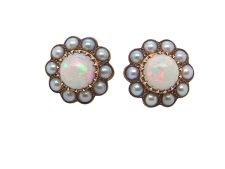 A pretty pair of opal and pearl earrings