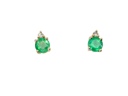 A simple pair of 9 carat gold stud earrings. emerald and diamond