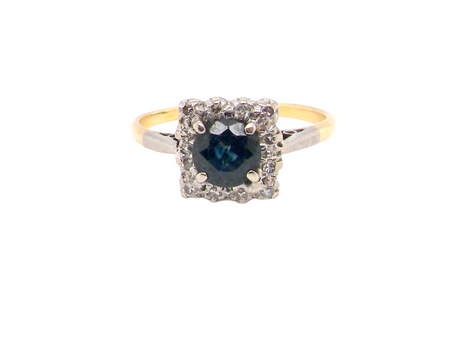 A square cluster Sapphire and Diamond Ring