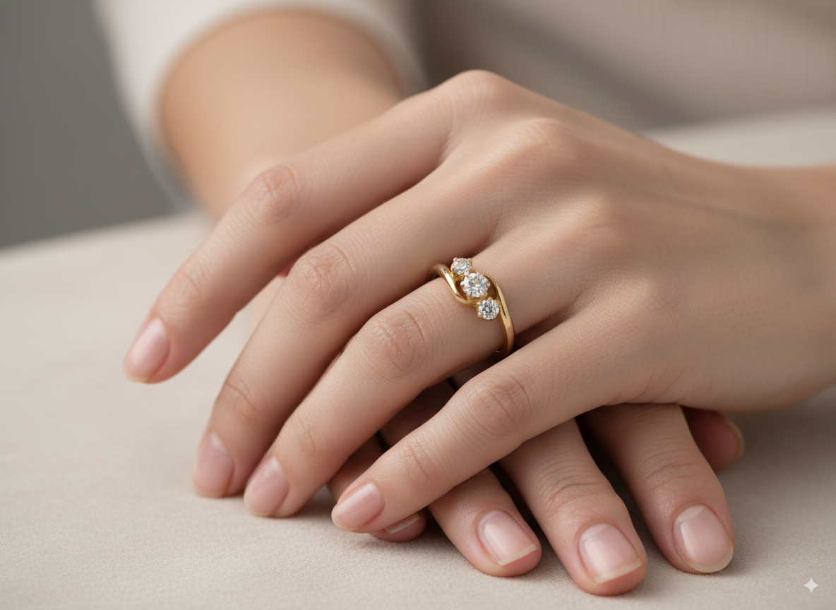 A three stone Diamond Cross Over ring