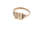 A unisex signet ring. Square head measures 8.5x8.5mm, sunray pattern and set with a 1mm diamond.