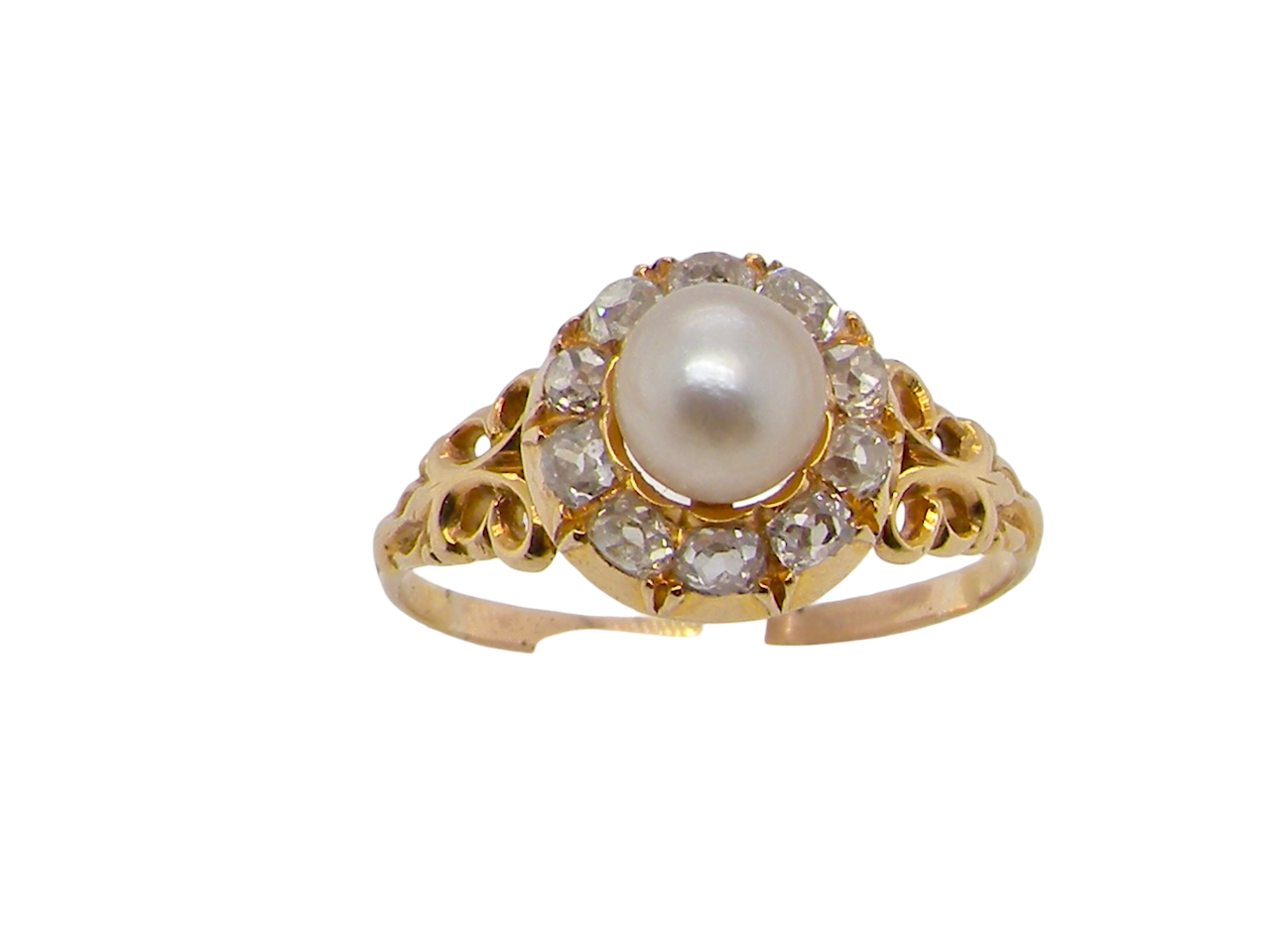 A very pretty cluster ring set with a cultured pearl