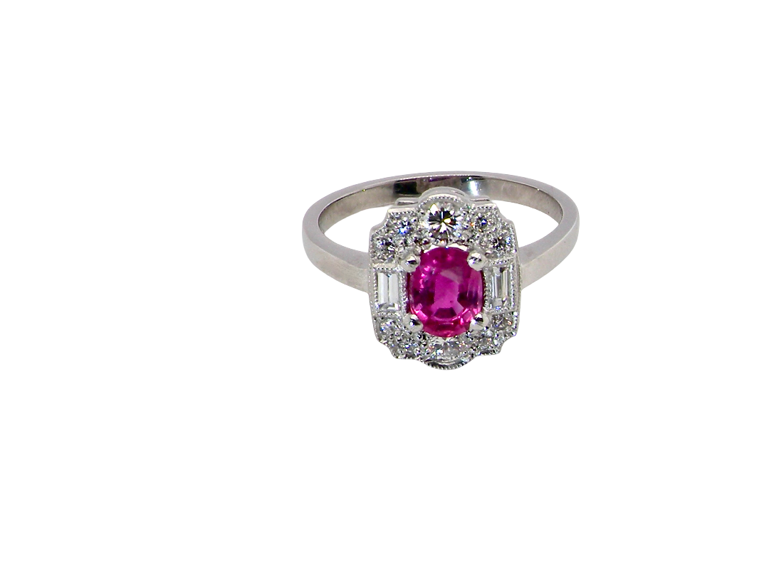 A very pretty ring that features an oval cut pink sapphire, 6x4mm &nbsp;