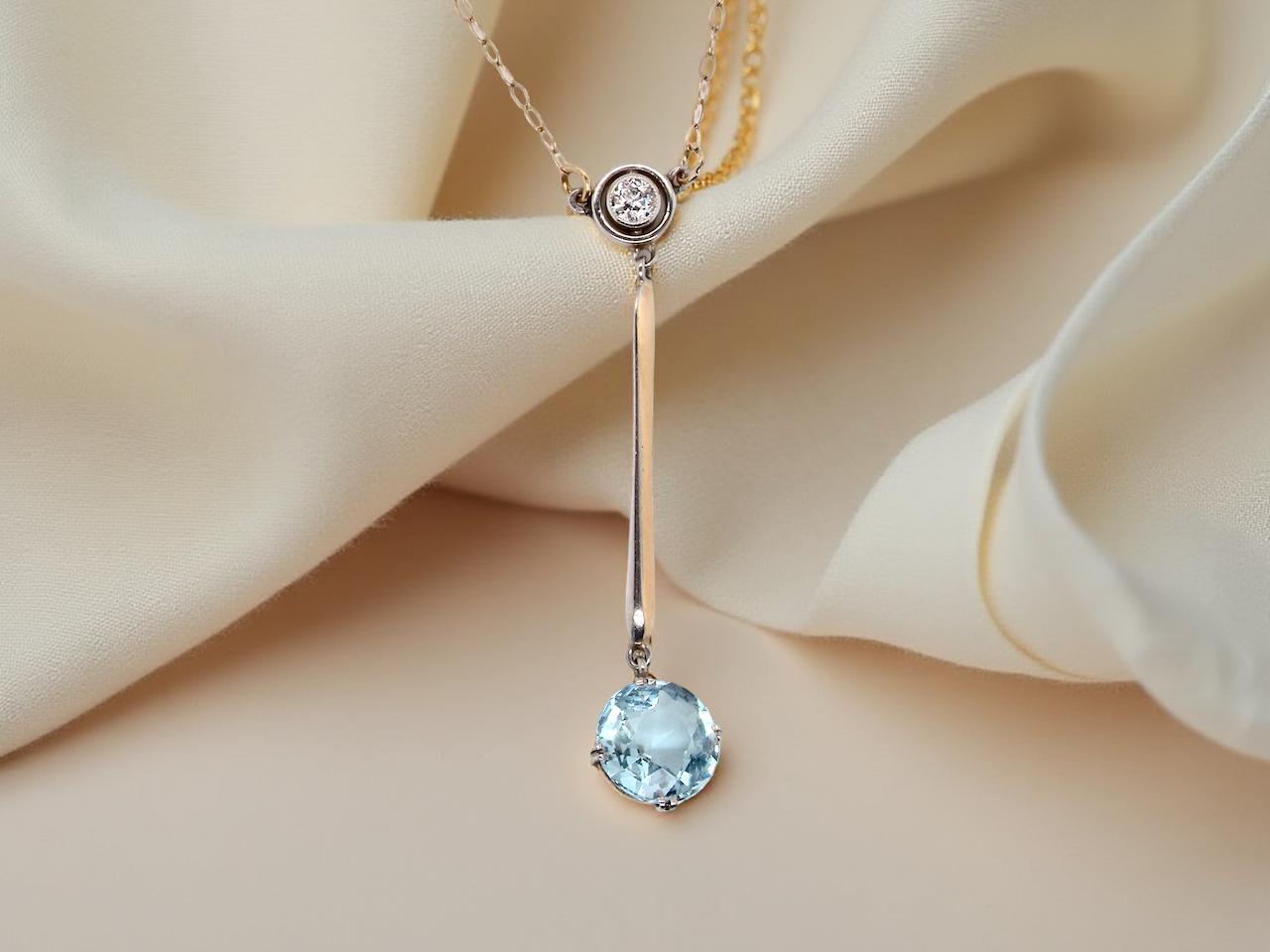 A vintage Aquamarine and Diamond pendant