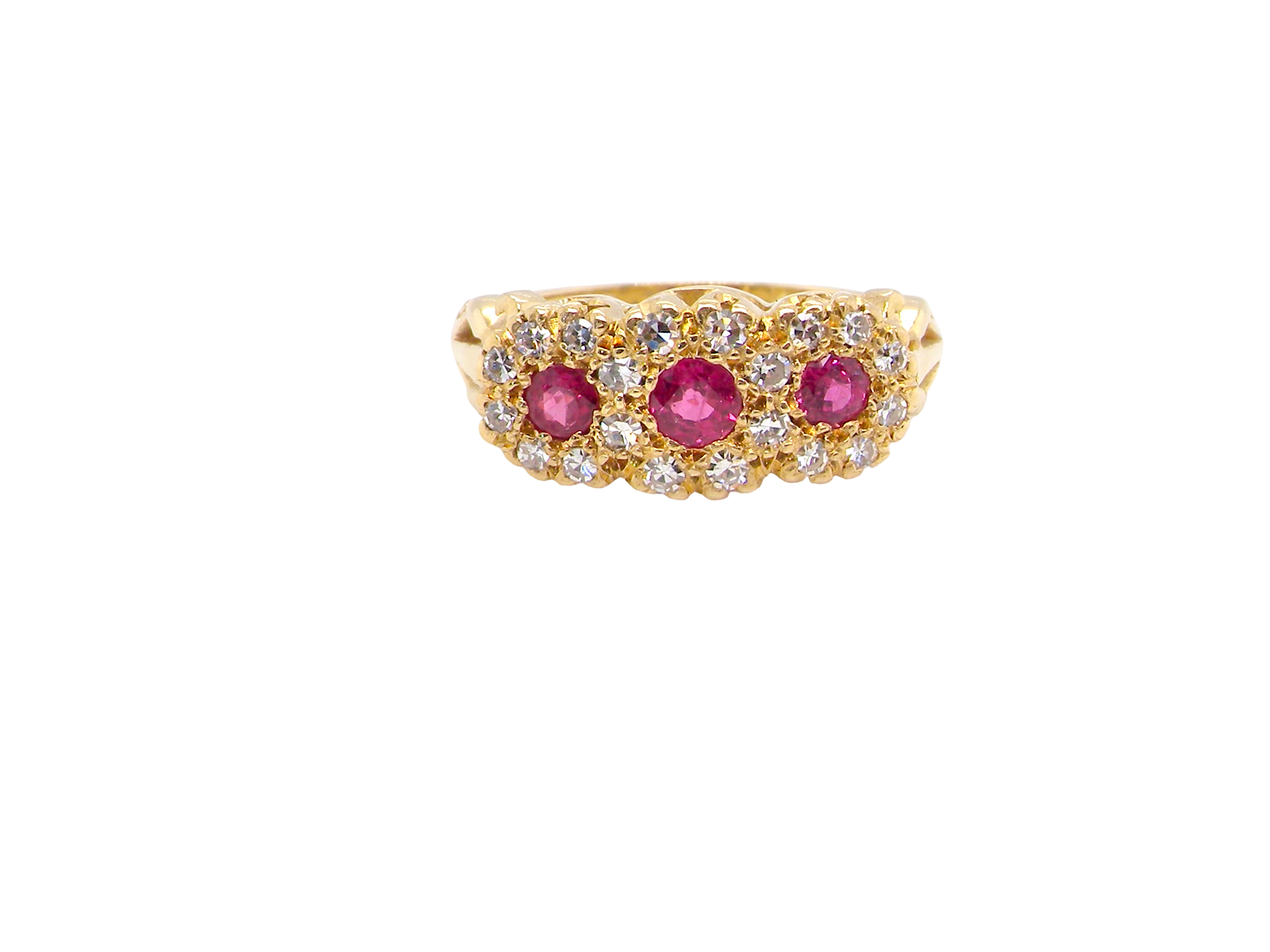 A vintage Ruby and Diamond three cluster ring
