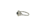 Hallmarked side view of sapphire and diamond cluster ring