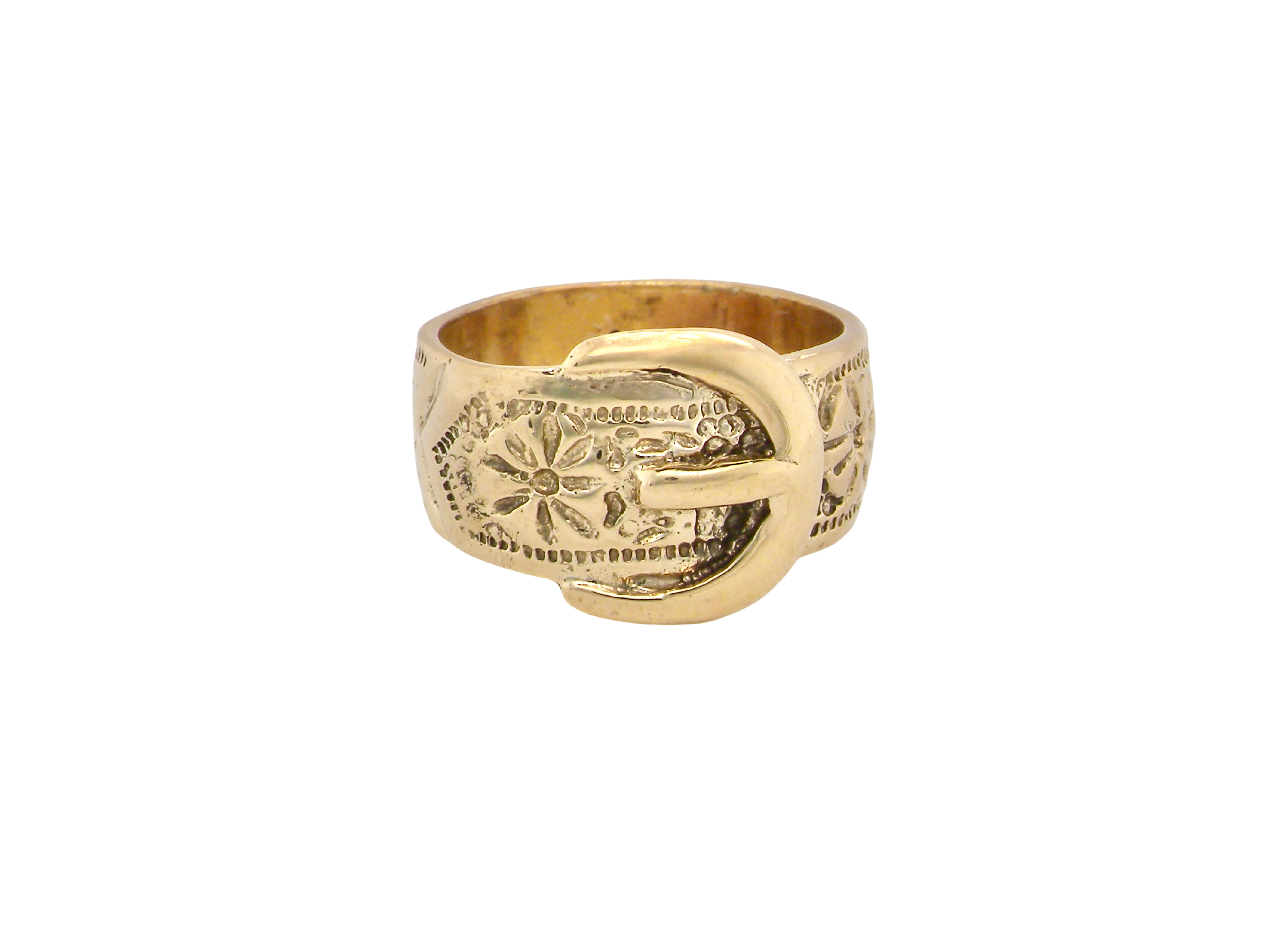A wide gold buckle ring