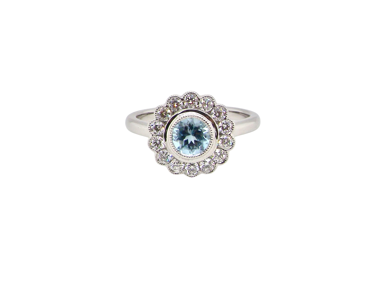 An 18 carat White Gold Aquamarine Diamond Cluster Ring