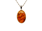 Amber pendant necklace on a white background