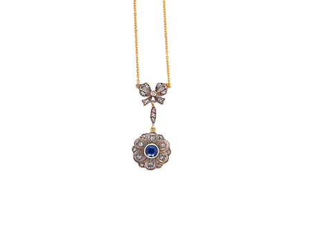 An Antique Edwardian Sapphire & Diamond Pendant – 15ct Gold, c.1900