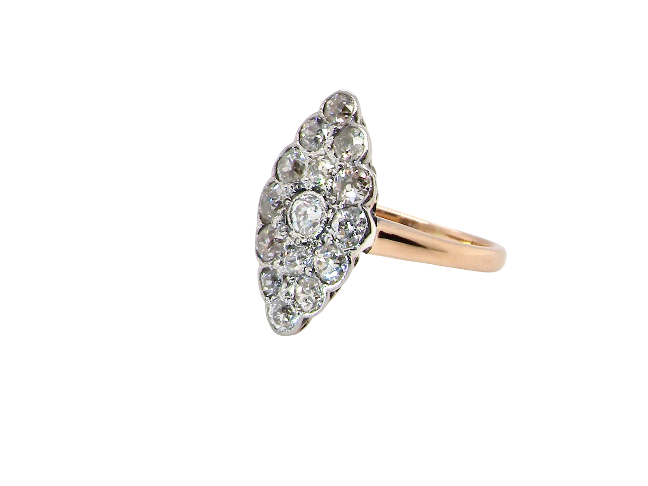  An Antique Marquise shaped Diamond Cluster Ring 