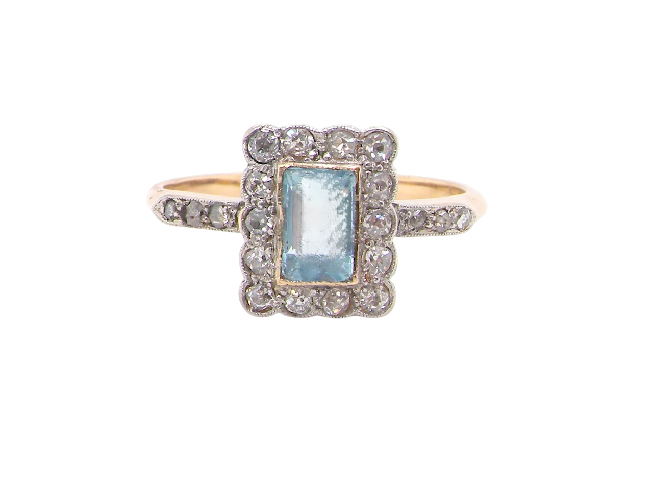 A Vintage Aquamarine and Diamond Cluster Ring