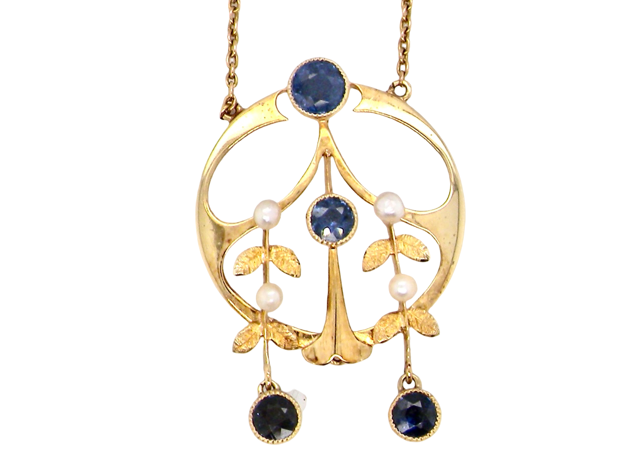 An Edwardian Sapphire and Seed Pearl Pendant