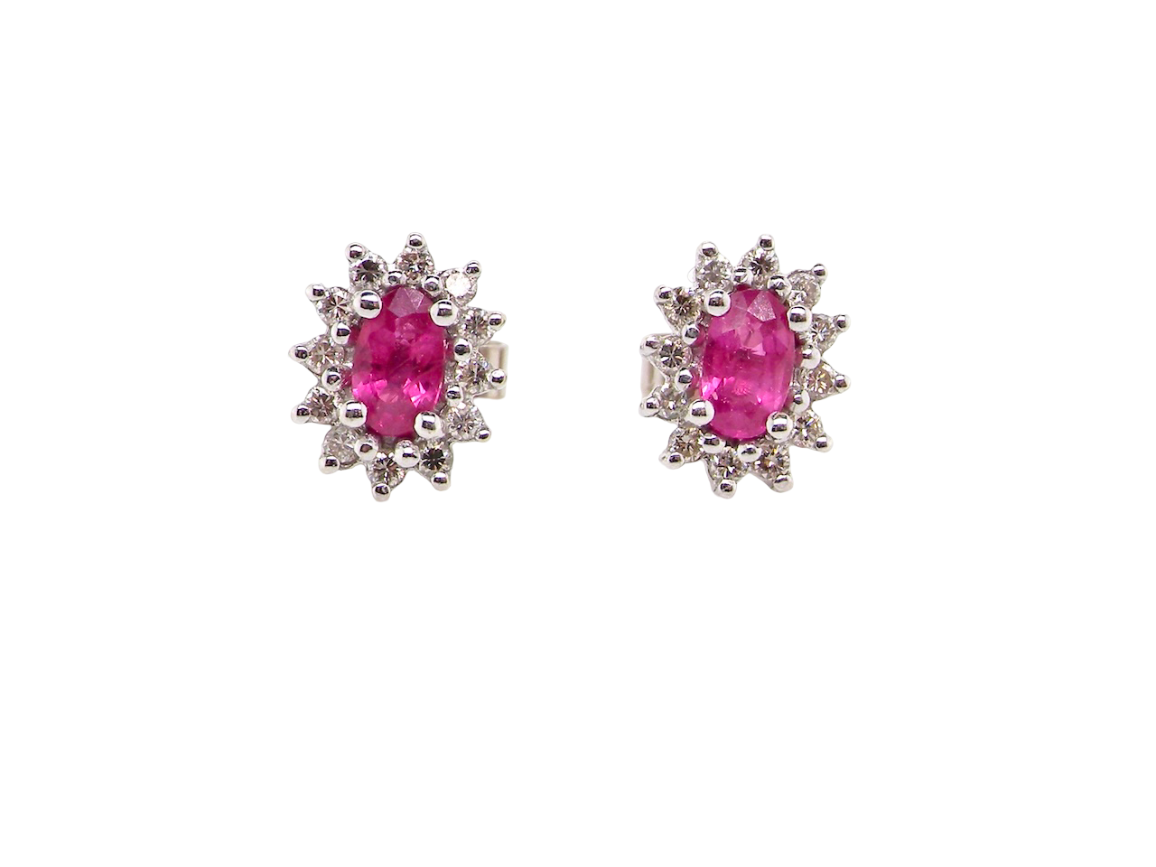 An Elegant Pair of Ruby &amp; Diamond Cluster Earrings
