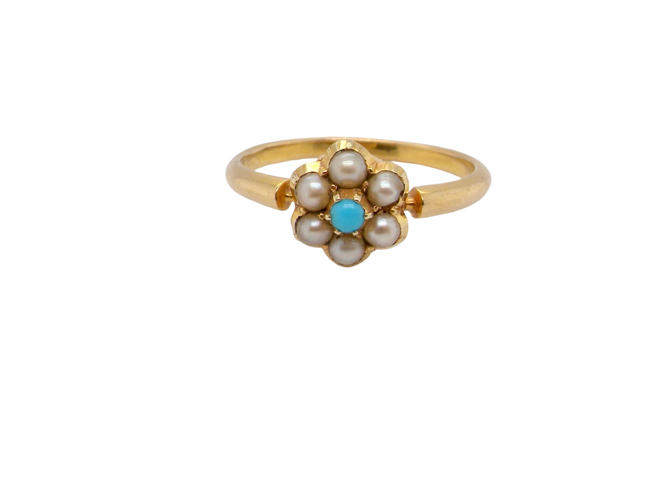 An antique Pearl and Turquoise cluster ring