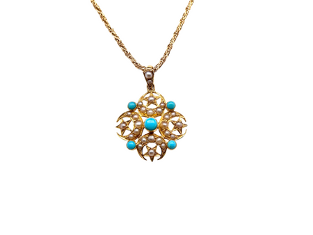 An antique Turquoise  and Pearl pendant