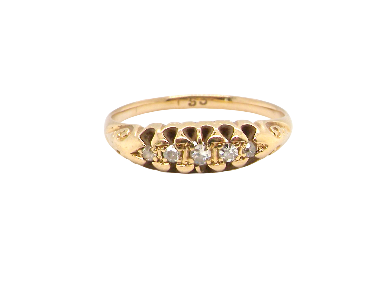 Gold ring with small diamonds on a white background