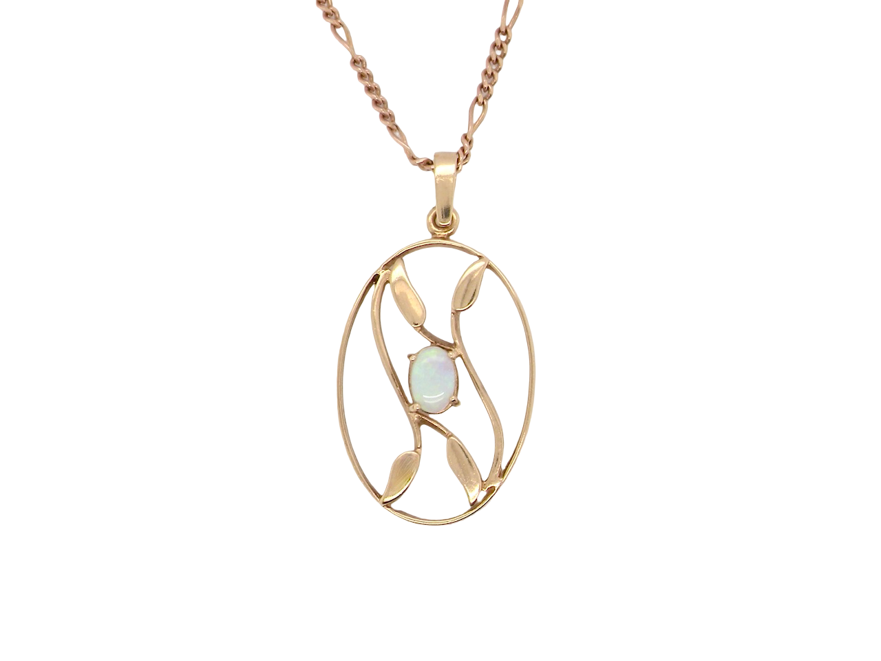 An elegant Art Deco style pendant featuring a beautiful oval opal measuring 6 × 4 mm, 