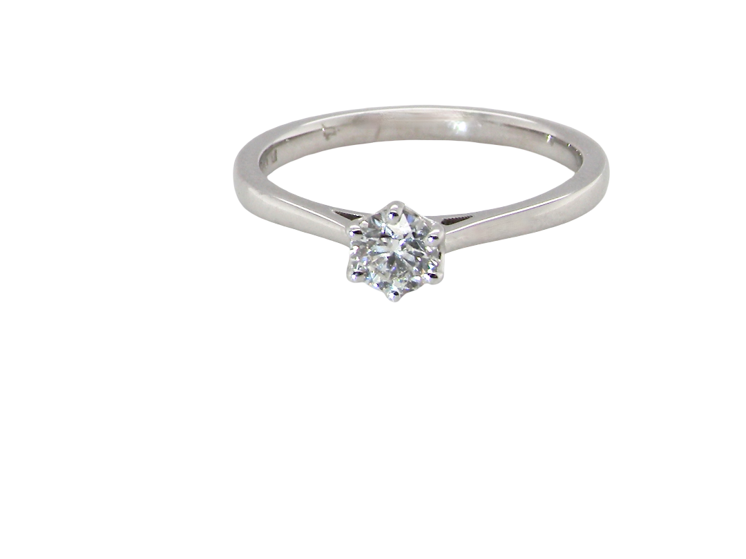 An elegant and timeless 18 carat white gold diamond solitaire ring, featuring a beautiful brilliant cut white diamond, independently certified by the Gemological Institute of America (GIA).