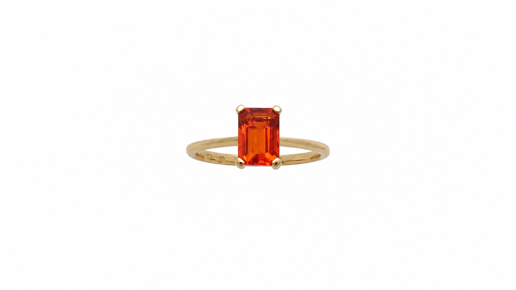 An emerald cut fire opal solitaire ring