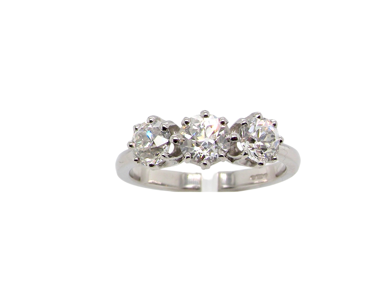 An ever-popular trilogy three-stone diamond ring, this beautiful example  