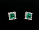 An exceptional pair of cluster earrings. Each of these beautiful earrings is set with a stunning square cut emerald, measures 7x7mm (est carat size 1.8 carats) 