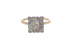  An exquisite Art Deco diamond cluster ring, beautifully handcrafted and rich in period charm.

At its centre sits a striking rectangular cut diamond measuring approximately 5 x 4.8mm, estimated at 0.50 carats, 