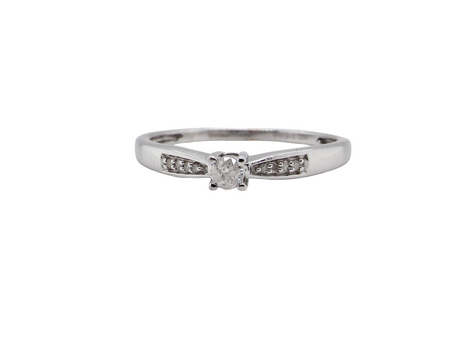 An&nbsp; 18 carat white gold solitaire ring set with a central round brilliant-cut diamond measuring approximately 2.8mm (0.08 carats)